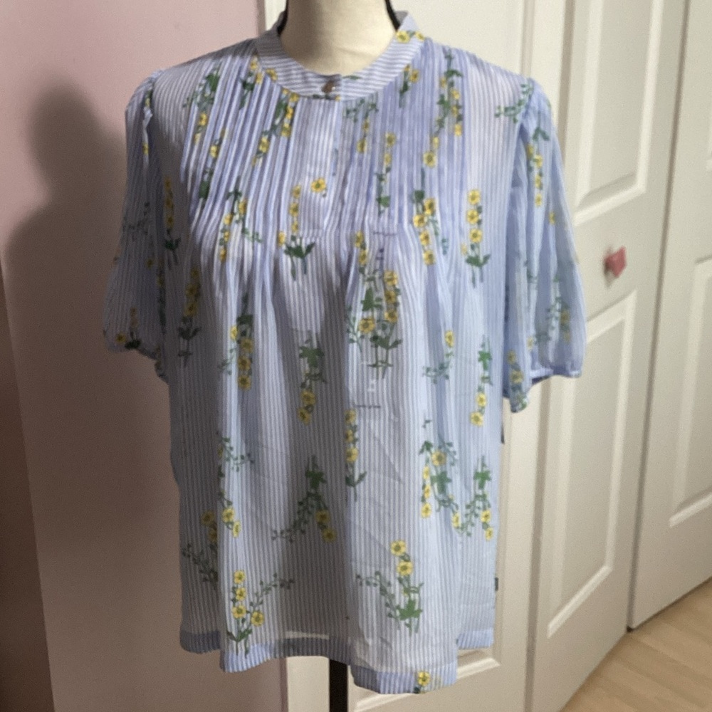 Nautica Blue and Yellow Floral Blouse